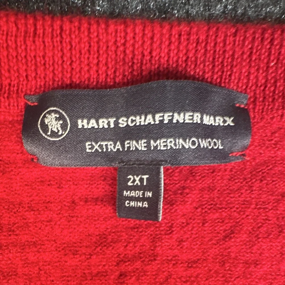 Hart Schaffner Marx Men's Merino Wool Knit V-Neck Pullover Sweater Red 2XLT